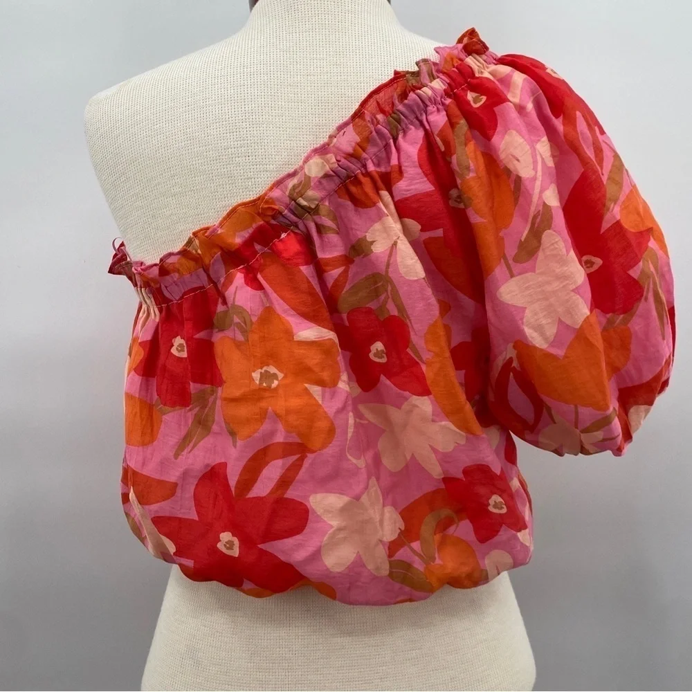 ASTR The Label Atlanta One Shoulder Ted Pink Orange Top Size Small